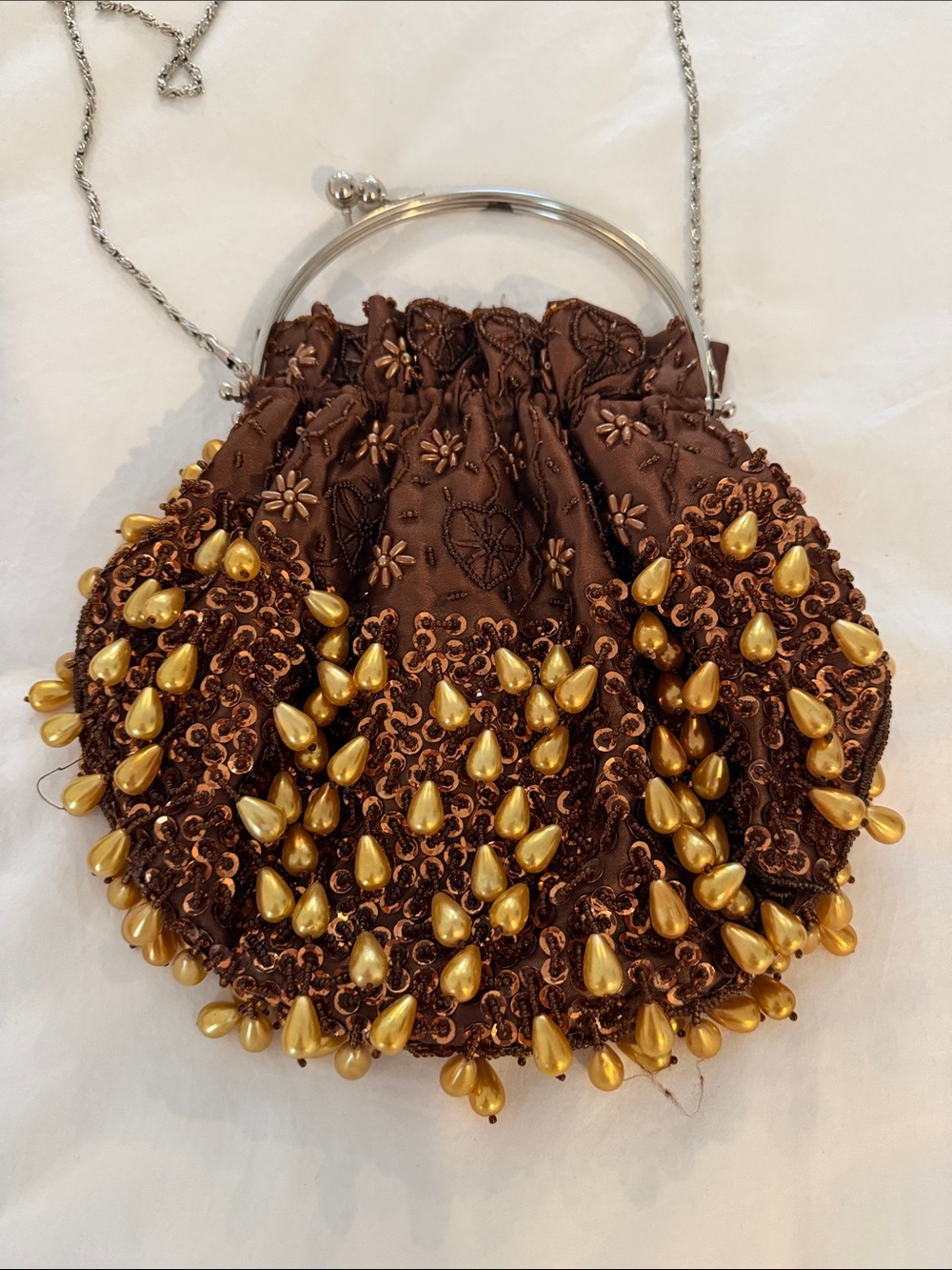 Brown & Gold Beaded Handbag